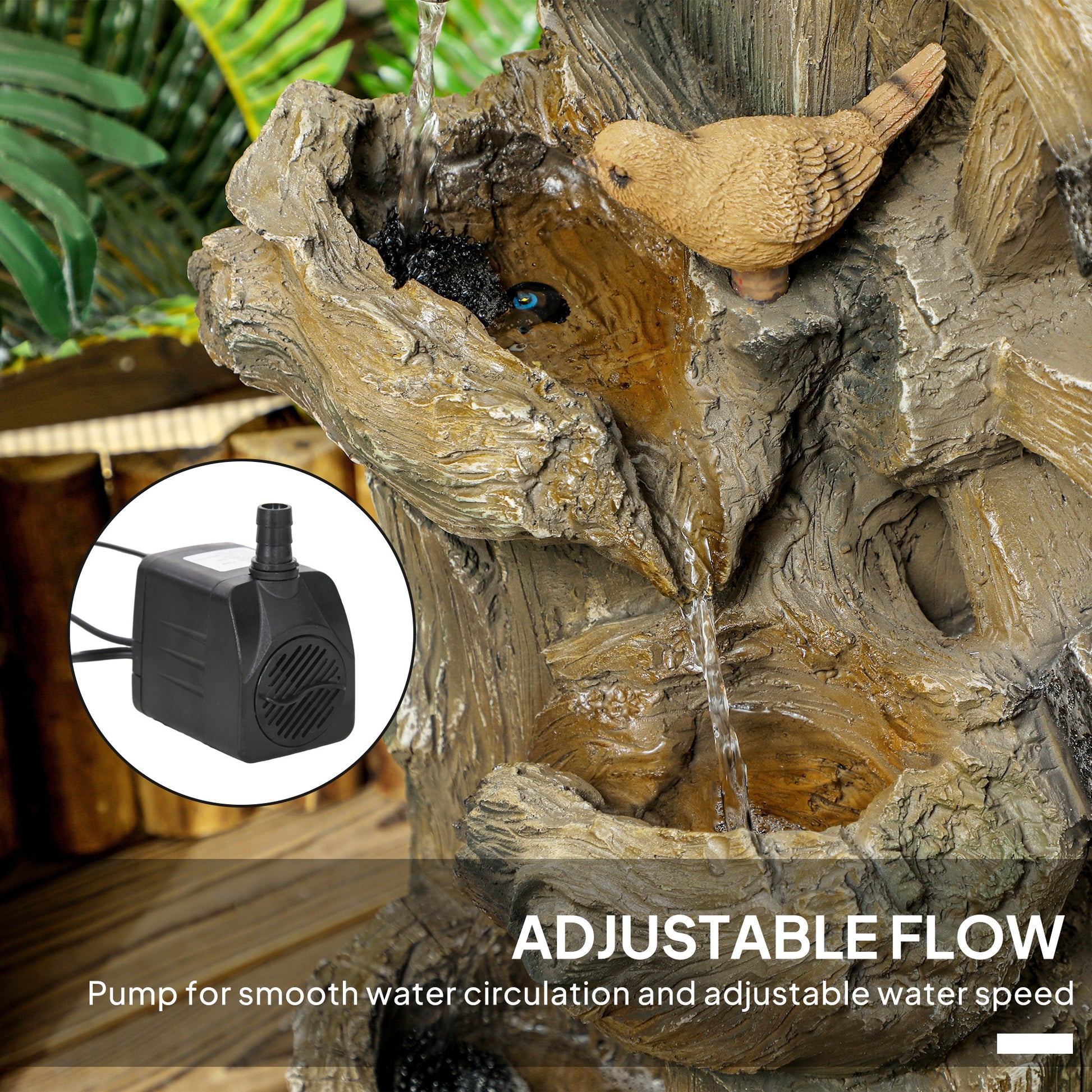 2-in-1 Outdoor Water Fountain with Birdhouse, Outdoor Waterfall, 13.6" L x 11.6" W x 36.2" H Mixed Colour
