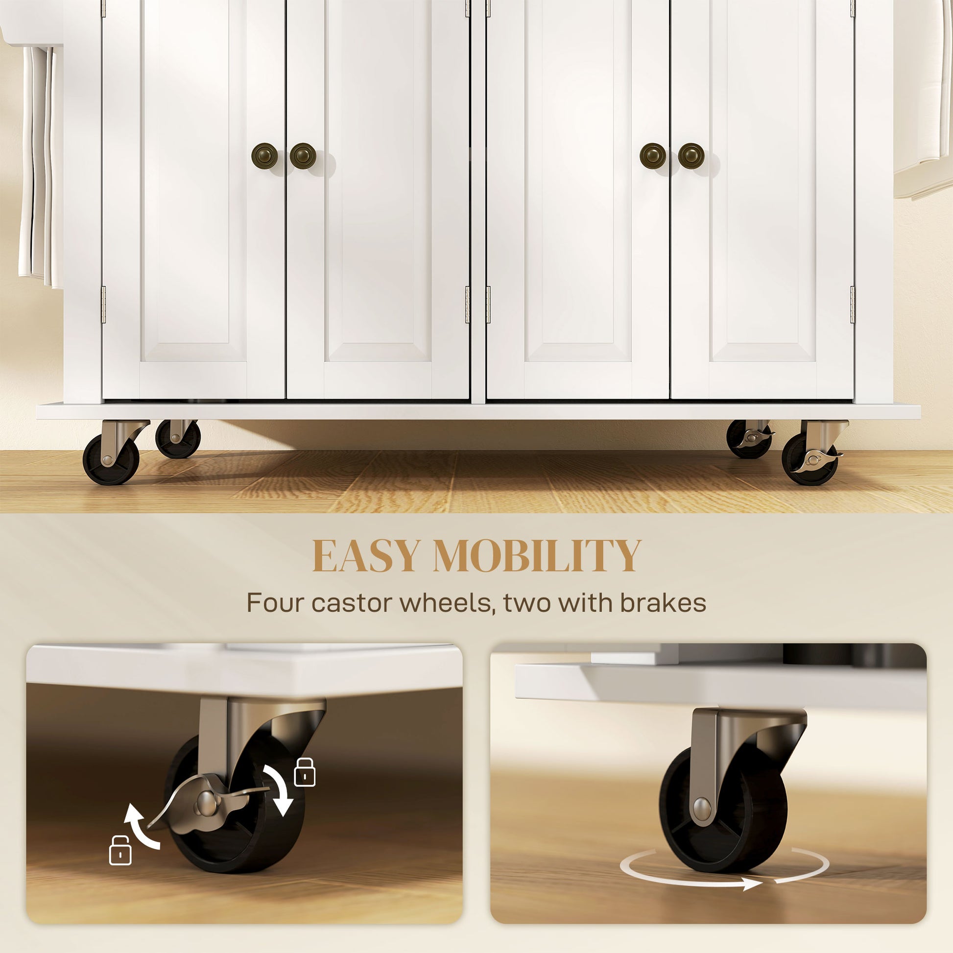 Kitchen Island with Storage, Rolling Trolley Cart with Rubber Wood Top, Spice Rack, Towel Rack, Grey