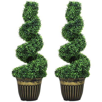 Set of 2 Artificial Plants, Topiary Spiral Boxwood Trees with Pot, for Home Indoor Outdoor Decor, 90cm