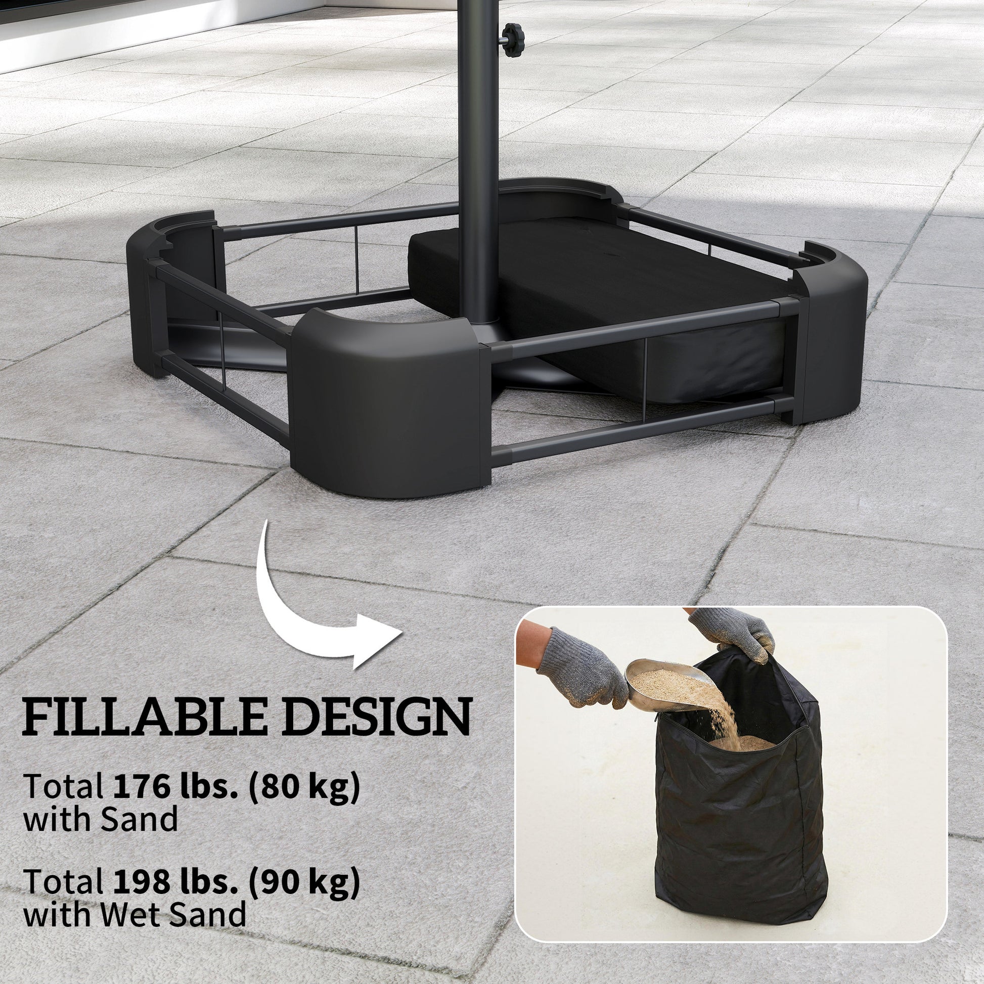 Garden Parasol Base 176 lbs Sand Filled Heavy Duty Stand for Cantilever Umbrellas and 1.89" Poles Black