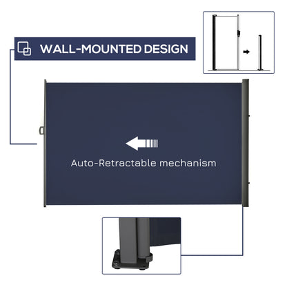 118" x 79" Outdoor Folding Privacy Screen Retractable Side Awning Patio with Resistance to UV Rays and Wind Dark Blue