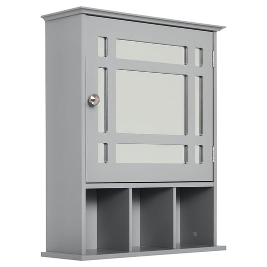 Bathroom Cabinet Wall Mount with Mirror Door 3 Shelf Organizer for Bathroom, Kitchen, Bedroom, Grey