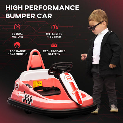 Aosom Kids Bumper Car, 6V 360° Rotation Electric Ride on Car, Twin Motors Battery Powered Toy with Music, Horn and Lights, Safety Belt, for Boys and Girls Aged 18-48 Months - Pink