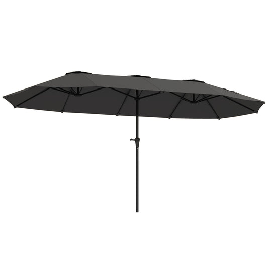 13ft Double-Sided Patio Umbrella with Crank Handle, for Poolside, Deck, Garden, Dark Grey