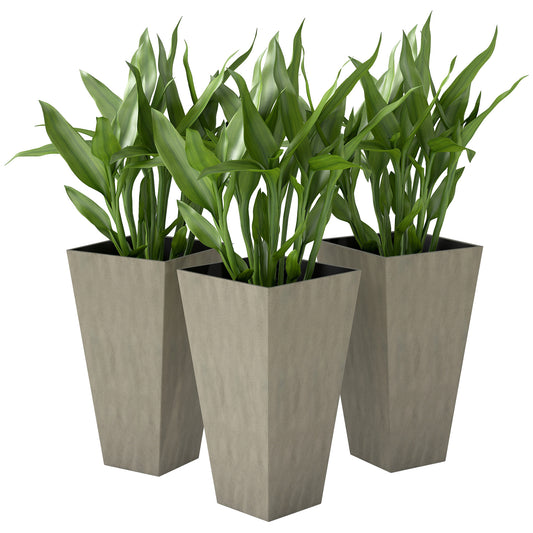 28" Tall Garden Plastic Planters, Outdoor and Indoor Flower Pots, Set of 3 for Entryway, Patio, Yard, Mixed Grey