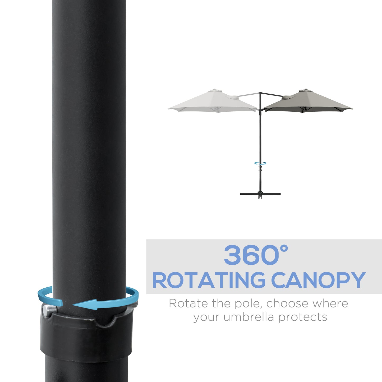 8.5FT Outdoor Cantilever Roma Parasol with 360° Rotation and Cross Base, Offset Patio Umbrella for Garden, Light Grey