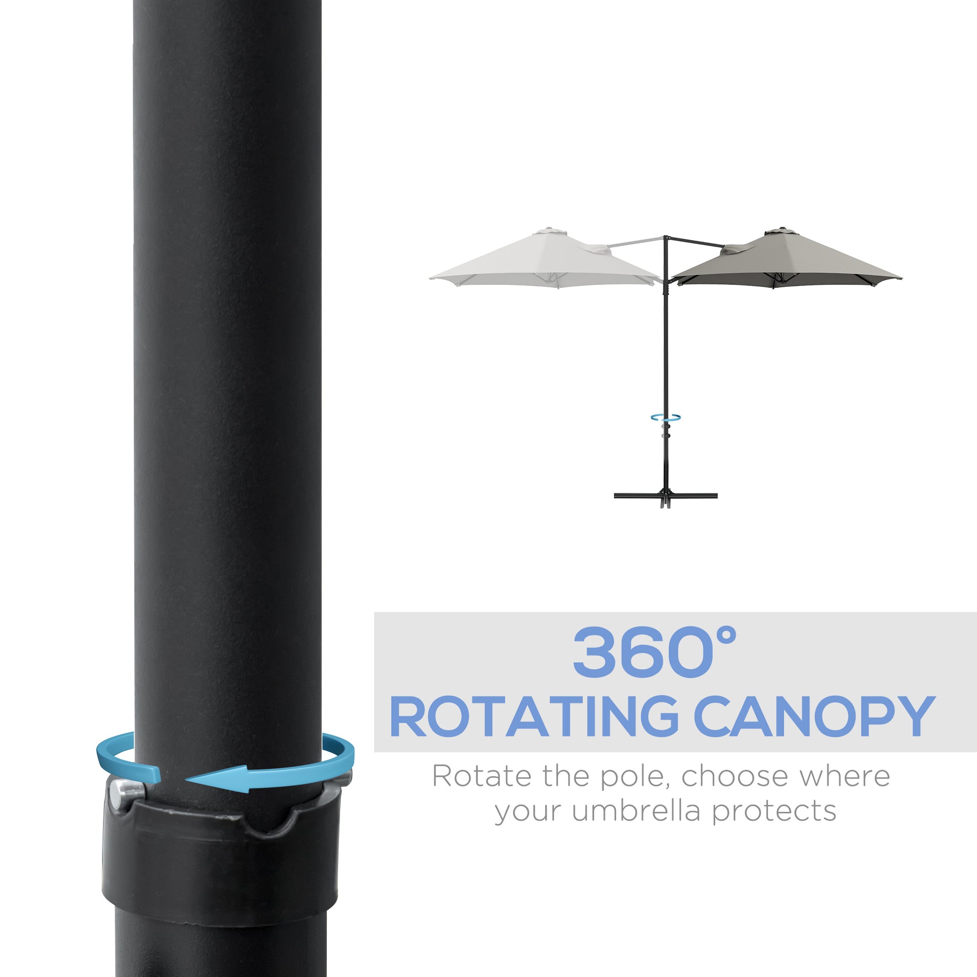8.5FT Outdoor Cantilever Roma Parasol with 360° Rotation and Cross Base, Offset Patio Umbrella for Garden, Light Grey