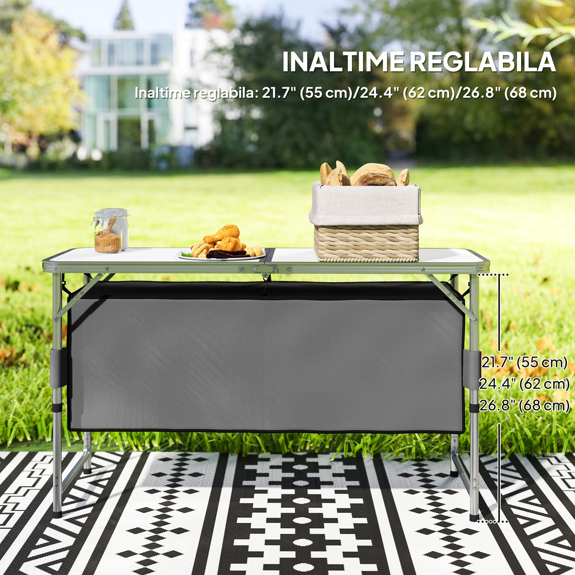 Outdoor Aluminum Folding Picnic Table Height Adjustable with Storage Organizer BBQ Camping
