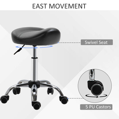 Saddle Stool, Height Adjustable Rolling Salon Chair with PU Leather for Massage, Spa, Clinic, Beauty and Tattoo, Black