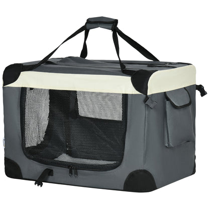 24" Foldable Pet Carrier with Removable Mat, Breathable Mesh, Soft Side Pet Travel Crate for Cat & Miniature Dogs, Grey