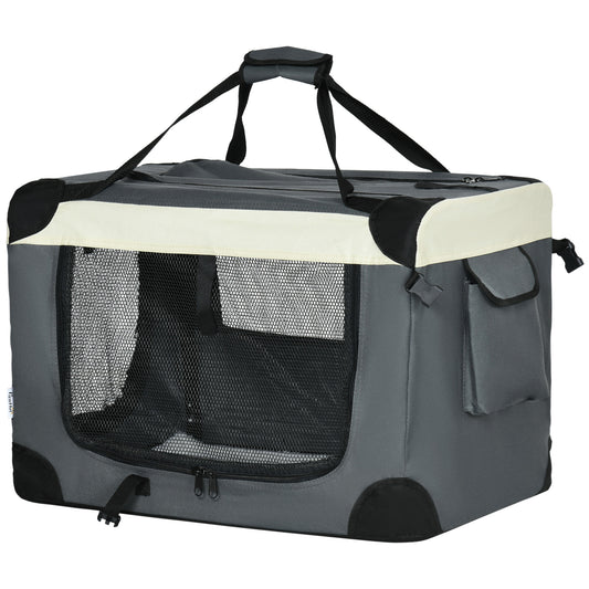 24" Foldable Pet Carrier with Removable Mat, Breathable Mesh, Soft Side Pet Travel Crate for Cat & Miniature Dogs, Grey