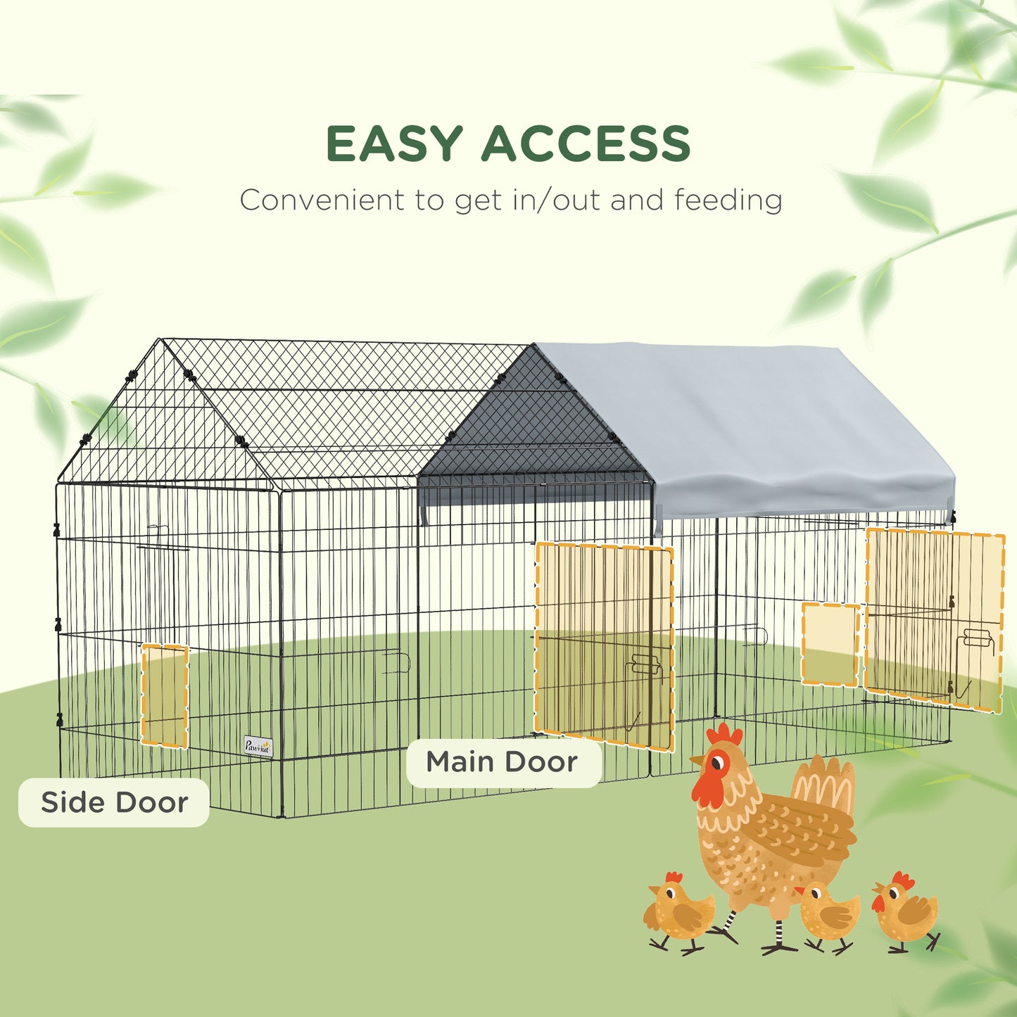 87" Small Animal Cage with Roof, Indoor/Outdoor Use, for Chicken, Rabbits, Chinchillas, Silver