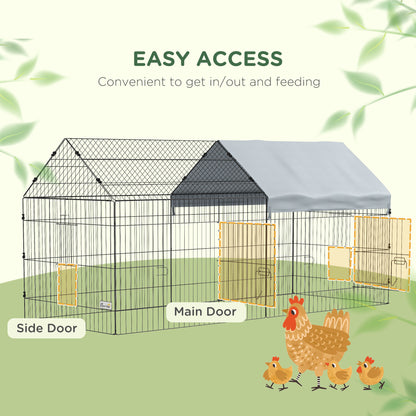 87" Small Animal Cage with Roof, Indoor/Outdoor Use, for Chicken, Rabbits, Chinchillas, Silver