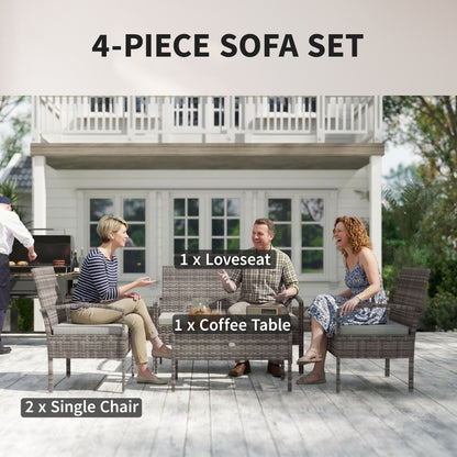 4 Pieces Patio Furniture Set with A Loveseat, Two Armchairs and A Coffee Table, Outdoor Conversation Set, Light Grey