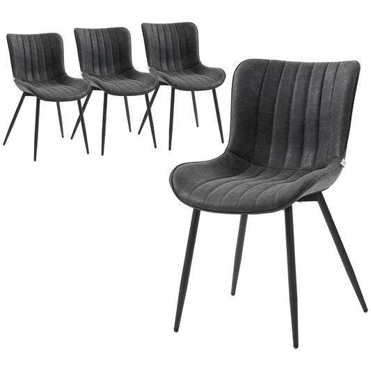 Dining Chairs Set of 4, PU Leather Upholstered Kitchen Chairs with Backrest and Steel Legs, Black