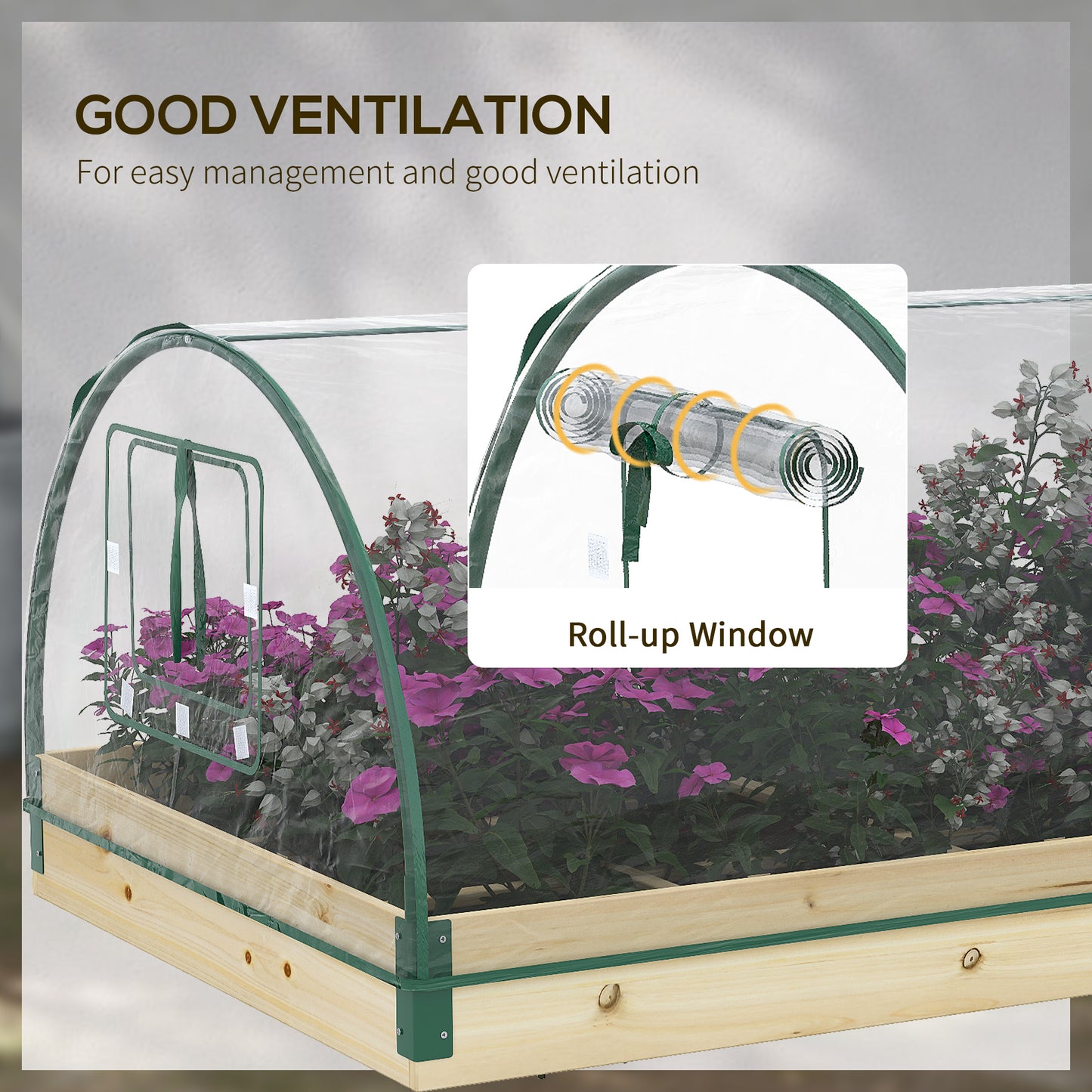 12 Pockets Raised Garden Bed with Greenhouse and Roll Up Windows for Vegetables, Flowers, 4' x 3' x 2', Natural Wood