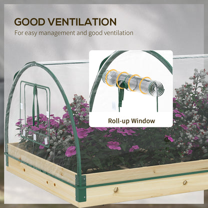 12 Pockets Raised Garden Bed with Greenhouse and Roll Up Windows for Vegetables, Flowers, 4' x 3' x 2', Natural Wood
