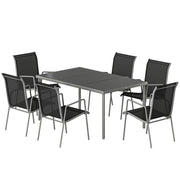 7 Piece Garden Dining Set, Garden Furniture Set with Rectangle Table and 6 Stackable Chairs