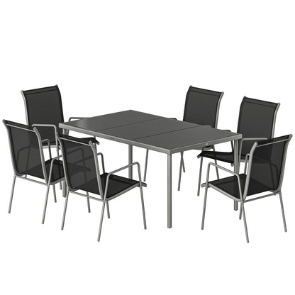 7 Piece Garden Dining Set, Garden Furniture Set with Rectangle Table and 6 Stackable Chairs
