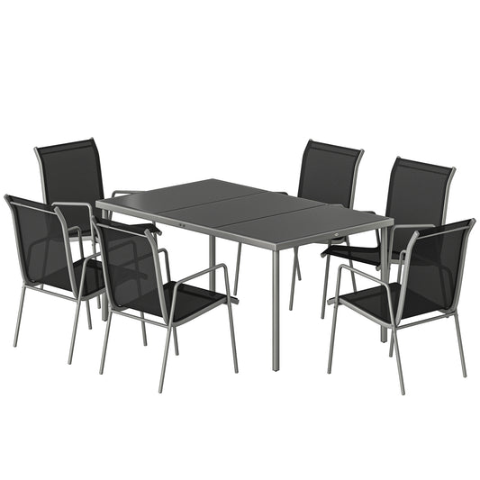 7 Piece Garden Dining Set, Garden Furniture Set with Rectangle Table and 6 Stackable Chairs