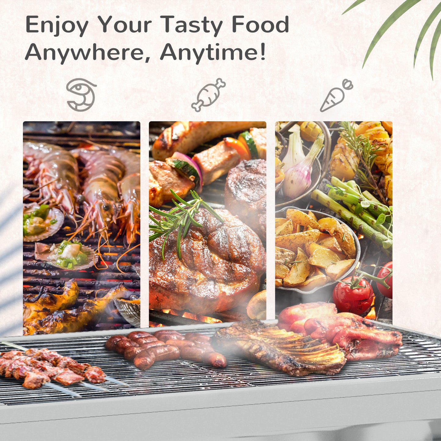 Stainless Steel Charcoal BBQ Grill, Portable Barbecue Grill with Handles for Outdoor, Cooking, Camping, Picnic