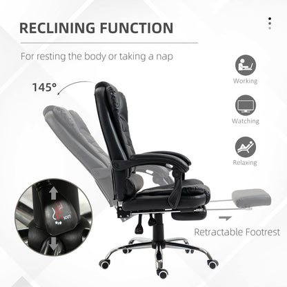 Ergonomic Office Chair with Back Support, PU leather Executive Office Chair with High Back, Retractable Footrest, Black