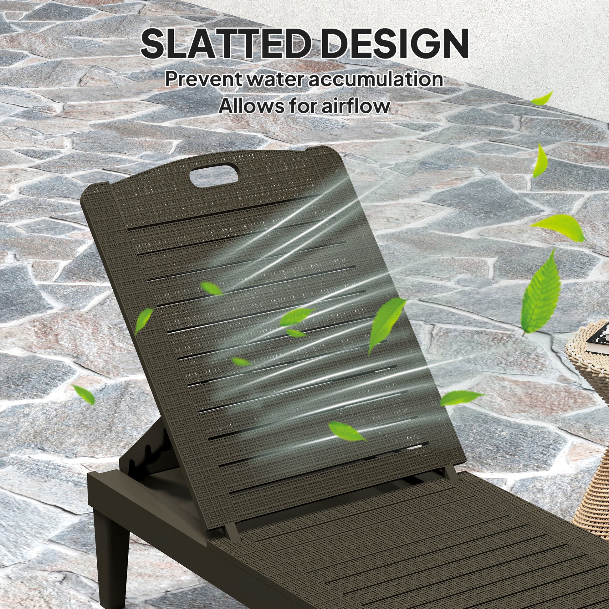 Outdoor Lounge Chair Set of 2, Waterproof Resin Lounge Chairs with 4-Position Adjustable Backrest for Backyard, Black