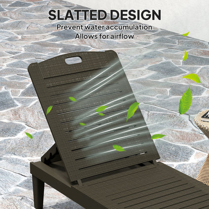 Outdoor Lounge Chair Set of 2, Waterproof Resin Lounge Chairs with 4-Position Adjustable Backrest for Backyard, Black