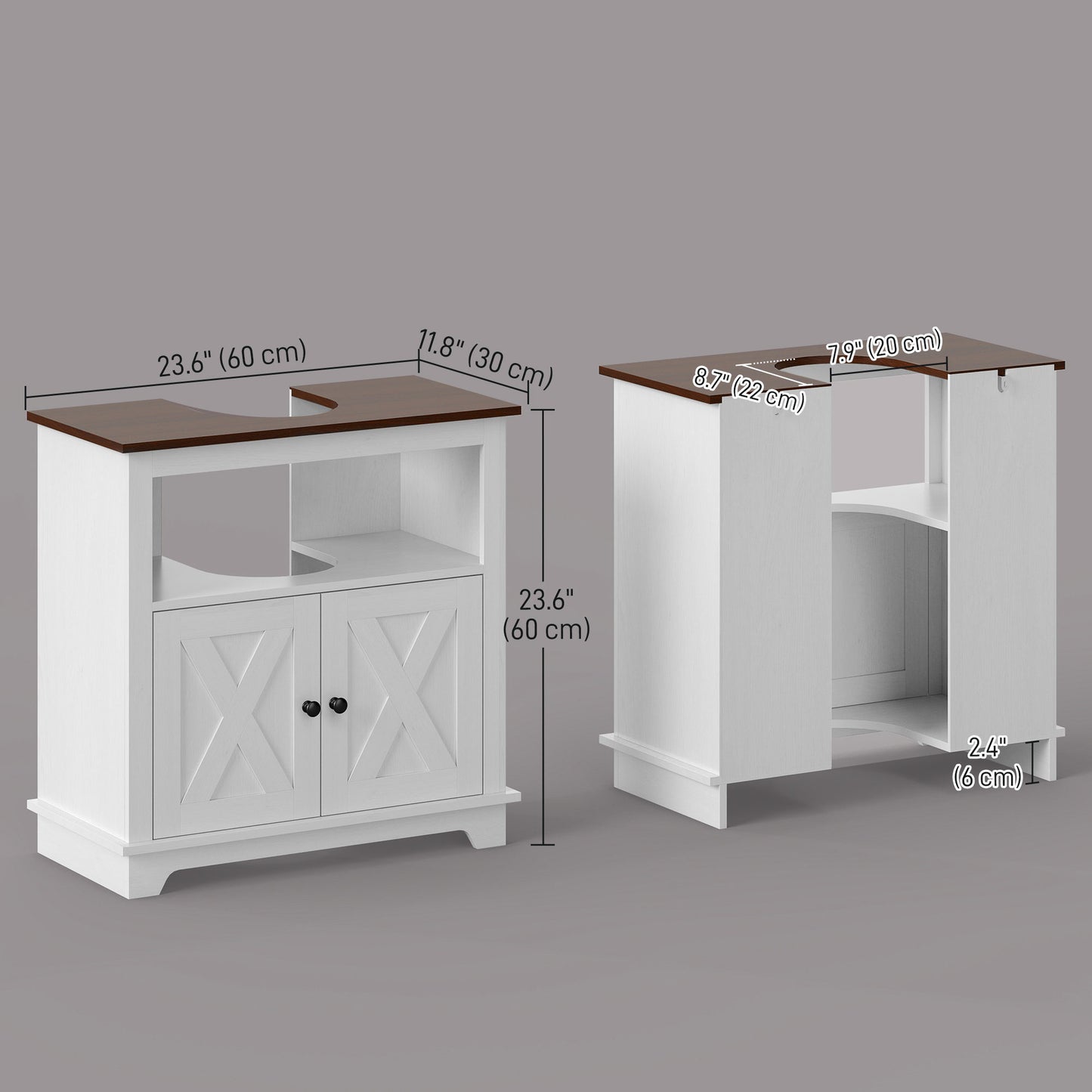 Farmhouse Bathroom Sink Cabinet, Pedestal Sink Storage Cabinet with Double Doors and Shelves, White