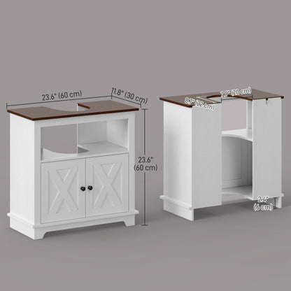 Farmhouse Bathroom Sink Cabinet, Pedestal Sink Storage Cabinet with Double Doors and Shelves, White