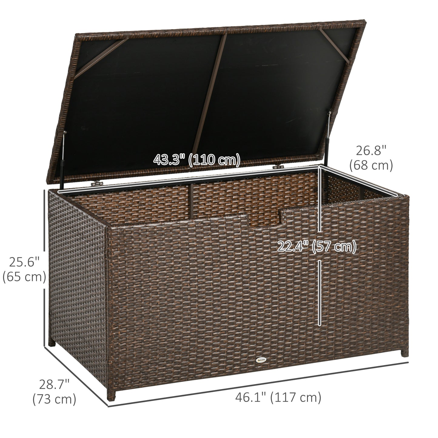 113 Gallon Outdoor Storage Box, Rattan Deck Box for Indoor, Patio Furniture Cushions, Brown