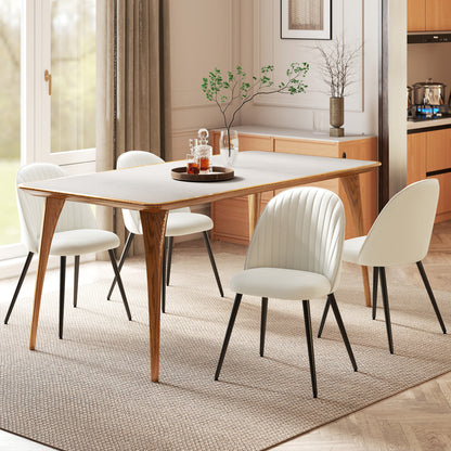Set of 4 Modern Dining Chairs, Velvet Upholstered Kitchen Chairs with Steel Legs for Living Room, Cream White