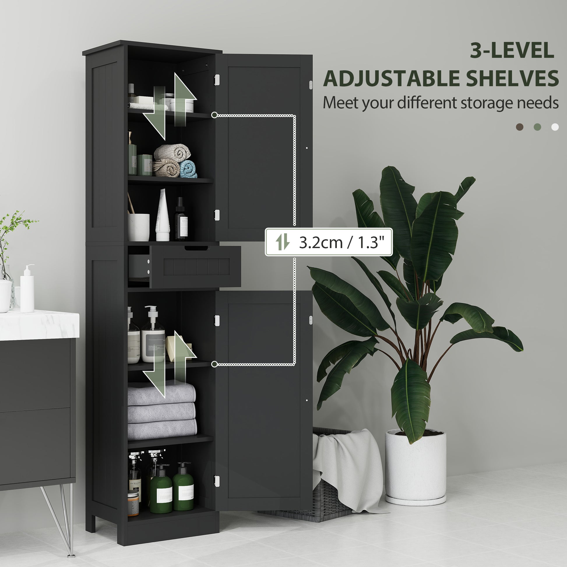 Freestanding Bathroom Cabinet with Drawer and 2 Doors, Tall Bathroom Cupboard for Kitchen, Study, Living Room