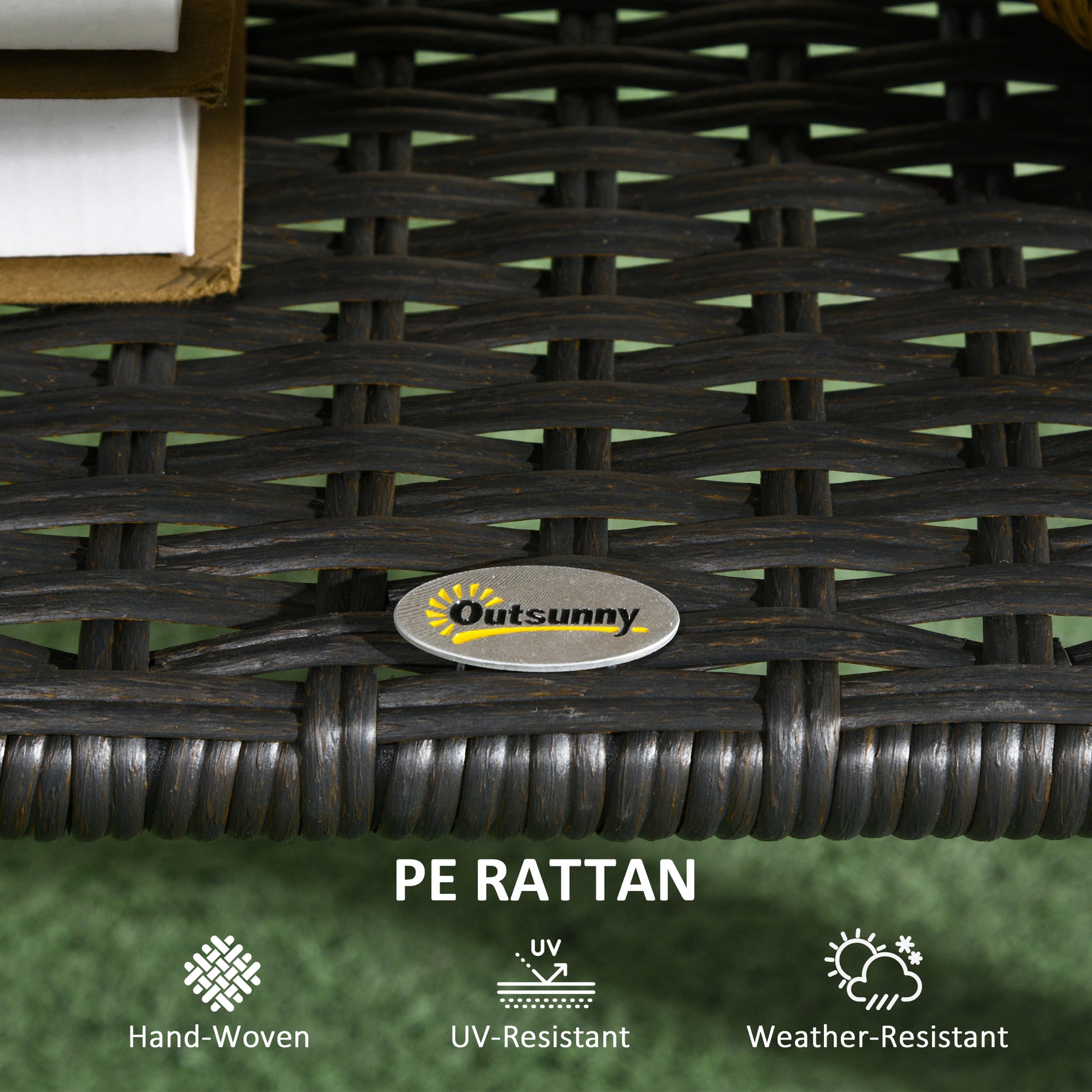 Outdoor Patio PE Rattan Coffee Table with Storage Shelf, Wicker Side Table with Glass Top, Black