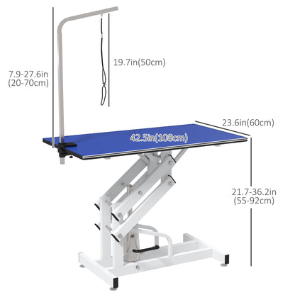 Pet Grooming Table, Height Adjustable Dog Grooming Table with Arm, Noose and Non-Slip Grooming Table, Blue