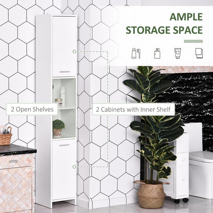 Tall Bathroom Vanities, Narrow Bathroom Cabinets with 2 Doors, Open Compartment and Adjustable Shelves, White