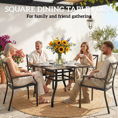 36" x 36" x 28" Square Patio Dining Table with Umbrella Hole, Easy to Clean Top & Rustproof Steel Frame, for Garden Pool