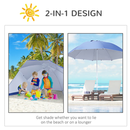 7.5FT 2-in-1 Beach Umbrella with Carry Bag, Umbrella Shelter with Silver Coated UPF50+ UV Protection and Adjustable Height for Camping, Fishing, Backyard, Blue