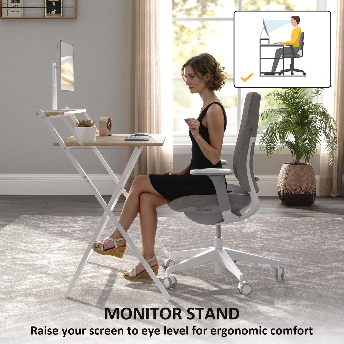 Folding Computer Desk, 32" Foldable Desk with Monitor Shelf for Small Space, Home Office, Easy Assembly, Natural Wood