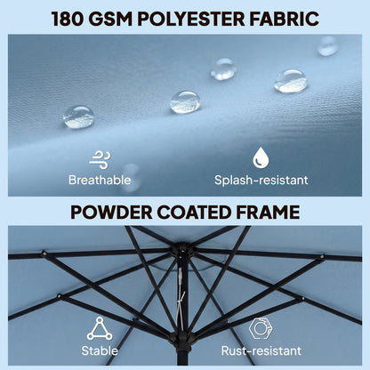 9' x 9' Round Market Umbrella with Valance, Patio Umbrella with Tilt and Crank, for Garden, Deck, Poolside, Sky Blue