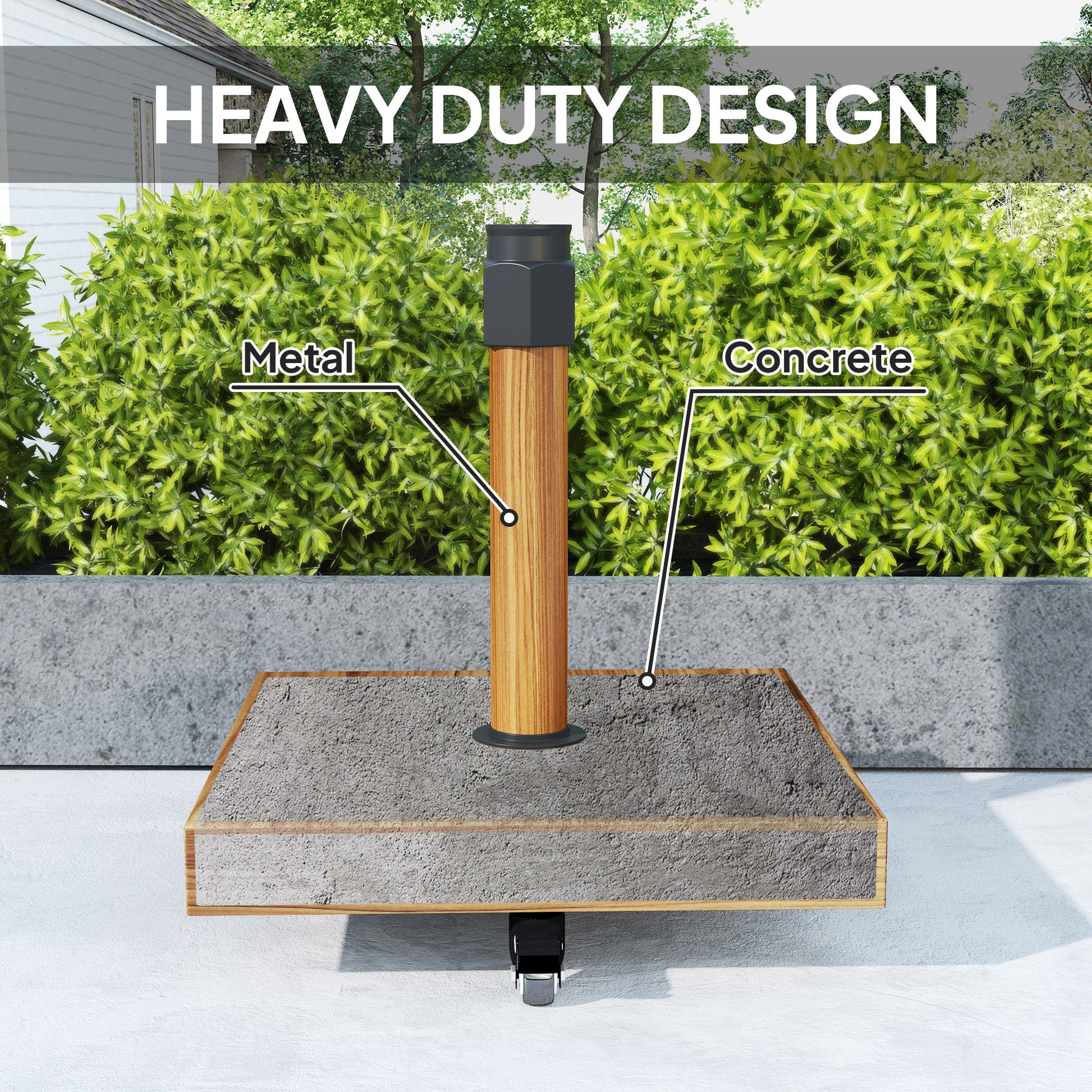 57 lbs Metal Square Patio Umbrella Base Holder, Outdoor Umbrella Stand with Wheels, Heavy Duty Patio Umbrella Stand Base for Garden, Poolside, Nature Wood