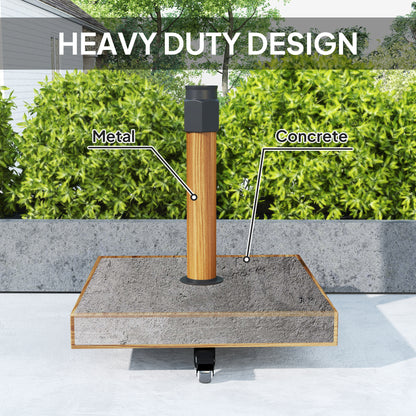57 lbs Metal Square Patio Umbrella Base Holder, Outdoor Umbrella Stand with Wheels, Heavy Duty Patio Umbrella Stand Base for Garden, Poolside, Nature Wood