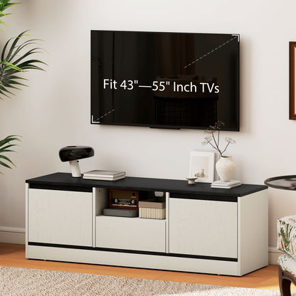 TV Stand for 43-55 Inch TV, Entertainment Center w/ Cabinets, Shelf, Drawer and Cable Management for Living Room, White