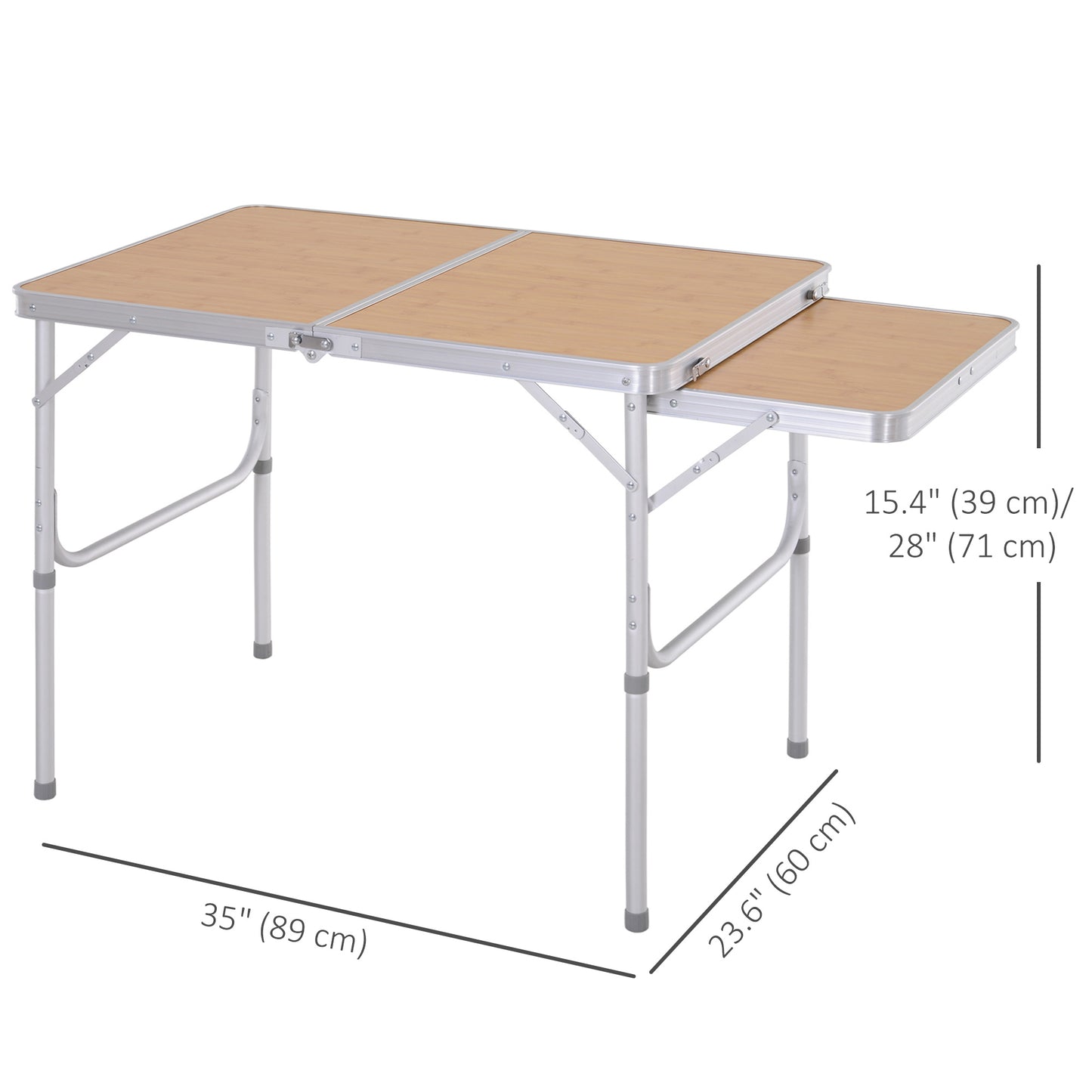 3ft Picnic Table with Slide Shelf Outdoor Portable Aluminum Folding Table 2 Adjustable Height