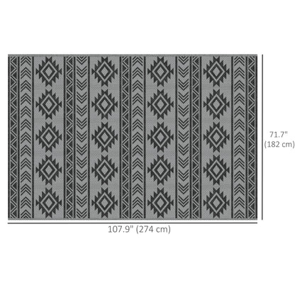 Reversible Outdoor RV Rug, Patio Floor Mat, 6' x 9' Plastic Straw Rug for Backyard, Deck, Beach, Camping, Black & Grey