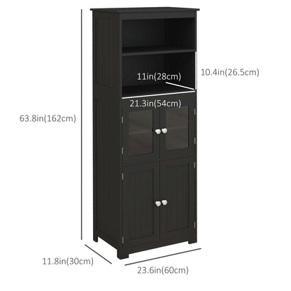 63" Small Buffet with Hutch, 4-Door Kitchen Pantry Storage Cabinet with Adjustable Shelf for Dining Room, Black