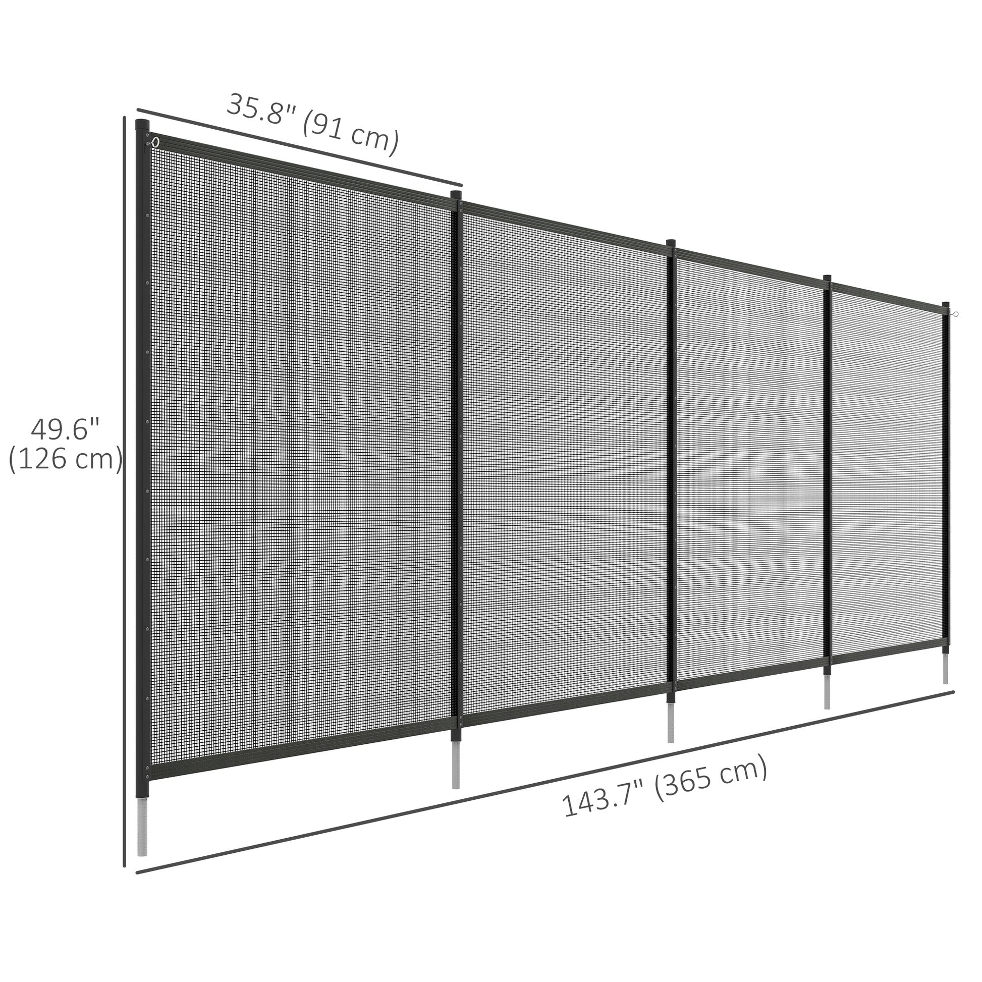 4 Panel Swimming Pool Fence, Aluminium Rustproof Pool Fencing, 4' x 12', Black