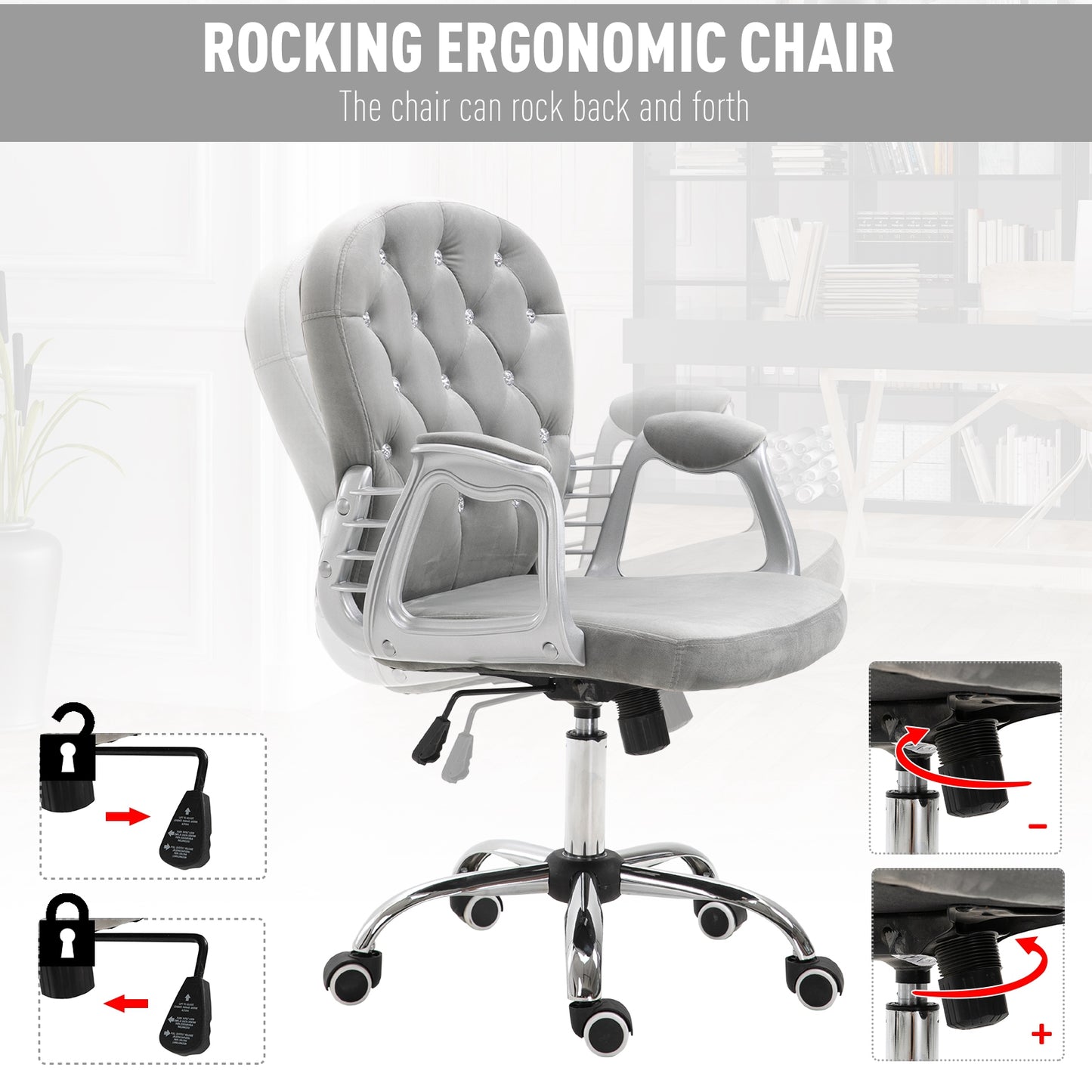 Office Chair, Comfortable Computer Desk Chair with Padded Seat and Adjustable Height, Tufted Back, Grey