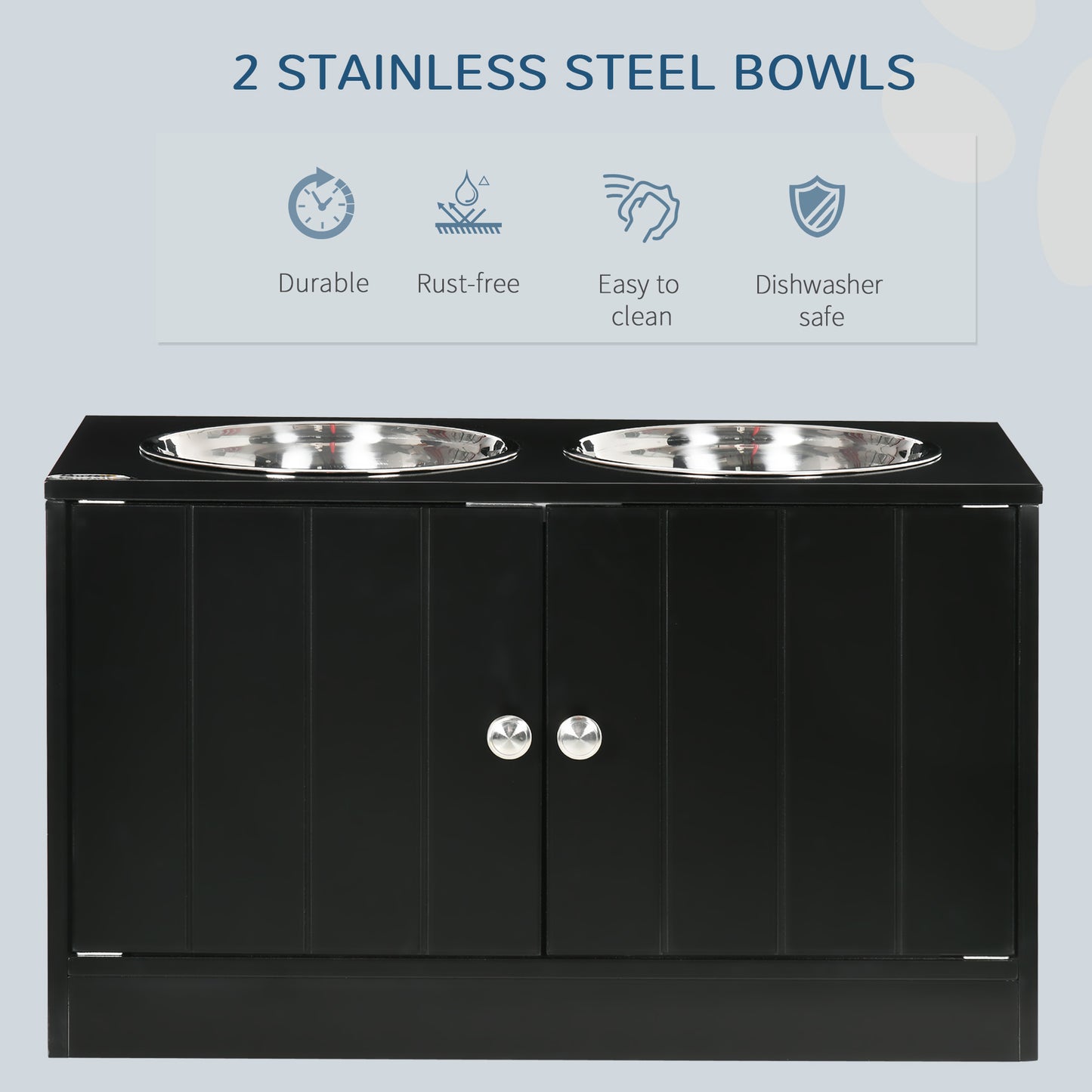 Elevated Dog Bowls for Large Dogs Pet Feeding Station with Stand, Storage, 2 Stainless Steel Food and Water Bowls, Black, 23.6" x 11.8" x 14"