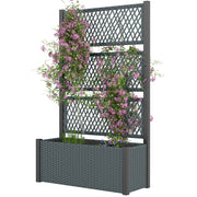 Wicker Outdoor Planter with Trellis, 58" Standing Garden Bed with Liner, Drainage Holes for Climbing Plants, Dark Grey